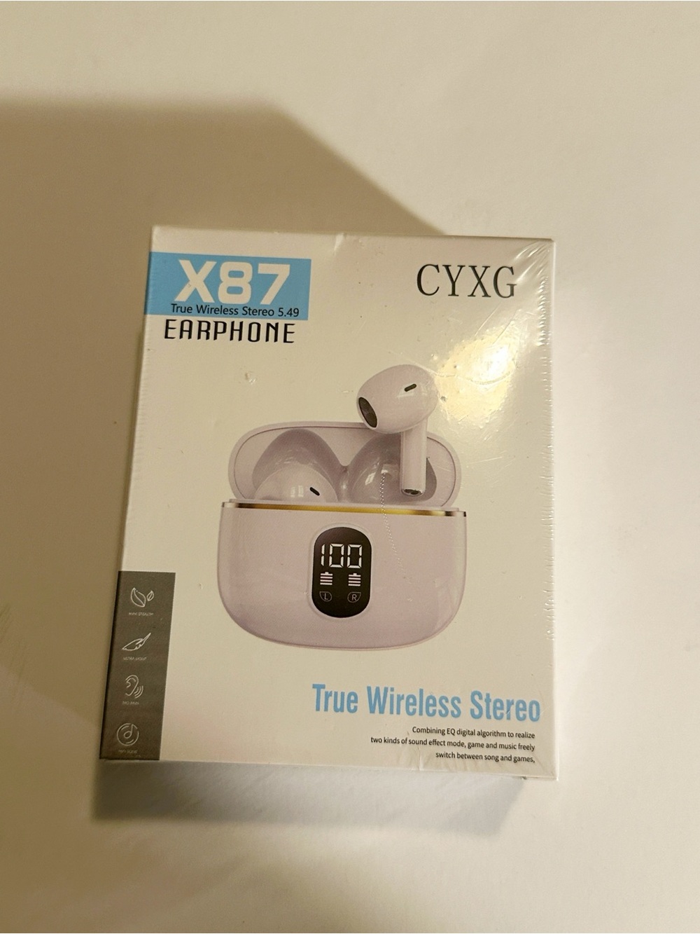 X87 True Wireless Earbuds in White with LED Display Charging Case